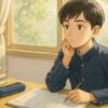 春の光の中、勉強机で計画を立てる中3生徒の姿